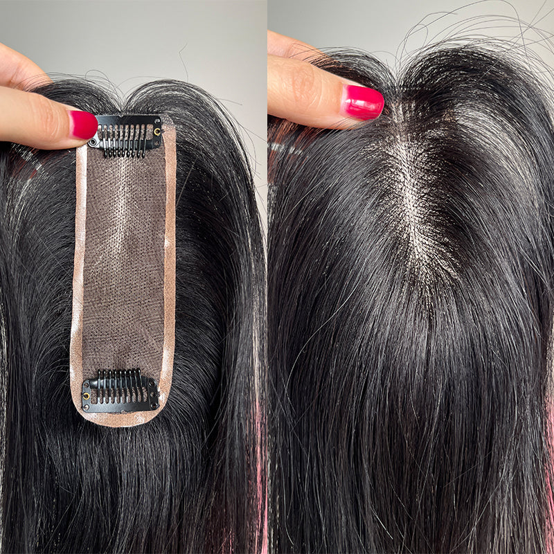 Brown Human Hair Topper For Women Premium Virgin Hair 4x13cm Mono Base Breathable For Thin Hairline/Cover Gray Hair on Hairpart