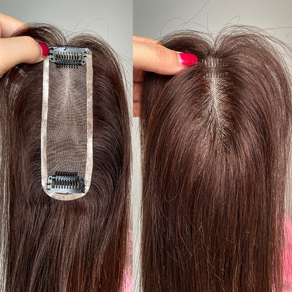 Brown Human Hair Topper For Women Premium Virgin Hair 4x13cm Mono Base Breathable For Thin Hairline/Cover Gray Hair on Hairpart