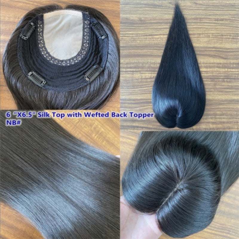 6x6.5 inch 100% Virgin Human Hair Toppers Silk Base 12-20 inch 130% Density