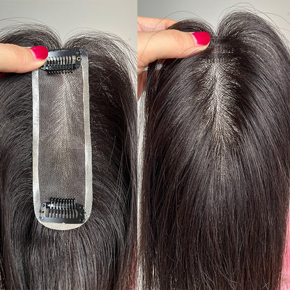 Brown Human Hair Topper For Women Premium Virgin Hair 4x13cm Mono Base Breathable For Thin Hairline/Cover Gray Hair on Hairpart