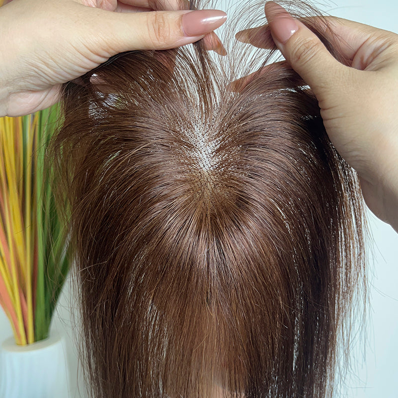 9x10cm Seamless Front Straight Hair Topper for Women 25cm 10inch Cover Gray Hair No Harsh Line Edge