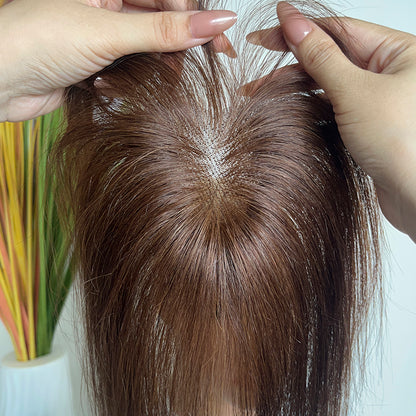 9x10cm Seamless Front Straight Hair Topper for Women 25cm 10inch Cover Gray Hair No Harsh Line Edge