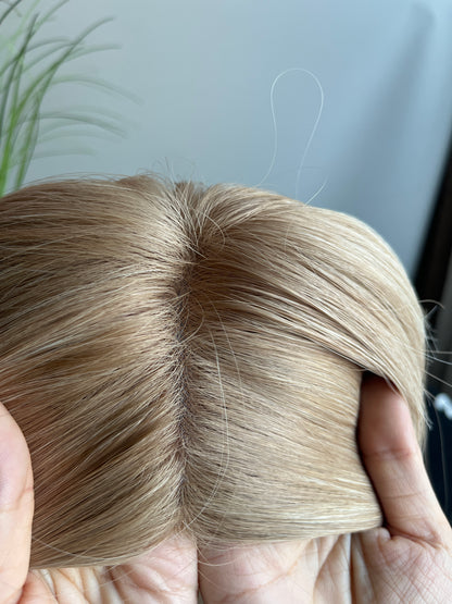 3x5inch Mono Base Balyage Brown Blonde Virgin Hair Human Hair Toppers Premium Quality Cuticle Hand-Crocheted 130% Density Breathable
