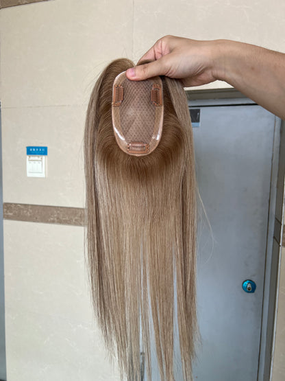 3x5inch Silk Base Balyage Brown Blonde Virgin Hair Human Hair Toppers Premium Quality Cuticle Hand-Crocheted 130% Density Breathable