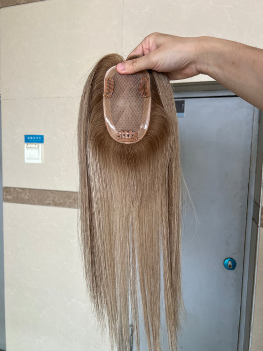 3x5inch Silk Base Balyage Brown Blonde Virgin Hair Human Hair Toppers Premium Quality Cuticle Hand-Crocheted 130% Density Breathable
