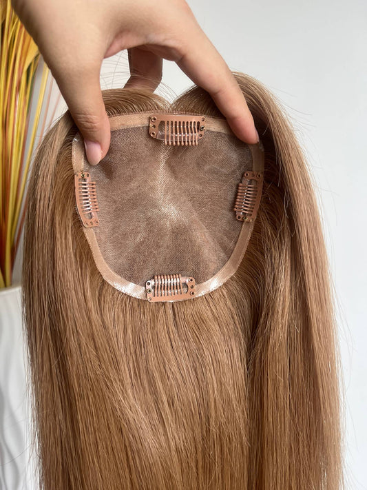 #6 Virgin Hair Human Hair Toppers 5x5inch(13x13cm) MONO Premium Quality Cuticle Hand-Crocheted 130% Density Breathable