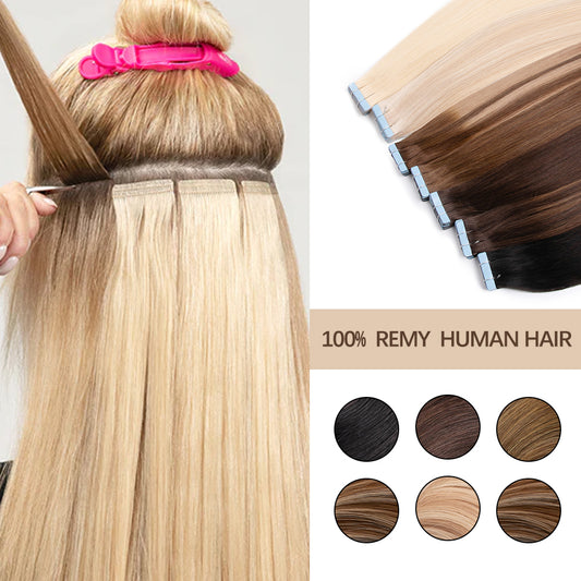 Balayage Tape in Hair Extension Real Hair Brown Human Hair Premium Remy European Hair Salon Quality Ombre Thick & Silky 20pcs/pack