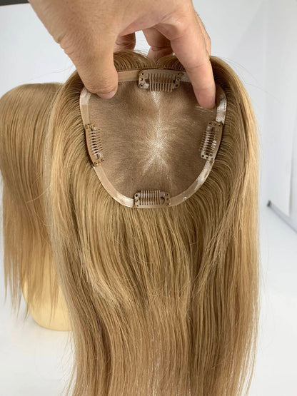 #6 Virgin Hair Human Hair Toppers 5x5inch MONO Premium Quality Cuticle Hand-Crocheted 130% Density Breathable