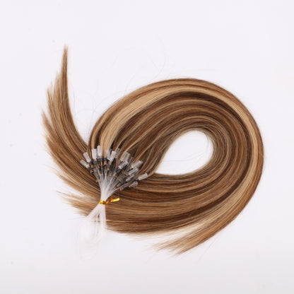 [Customize 3-5Days]Balayage Blonde Highlights Micro Loop Human Hair Extensions Straight Natural Hair Micro Beads Rings NonRemy 50G 50Strands