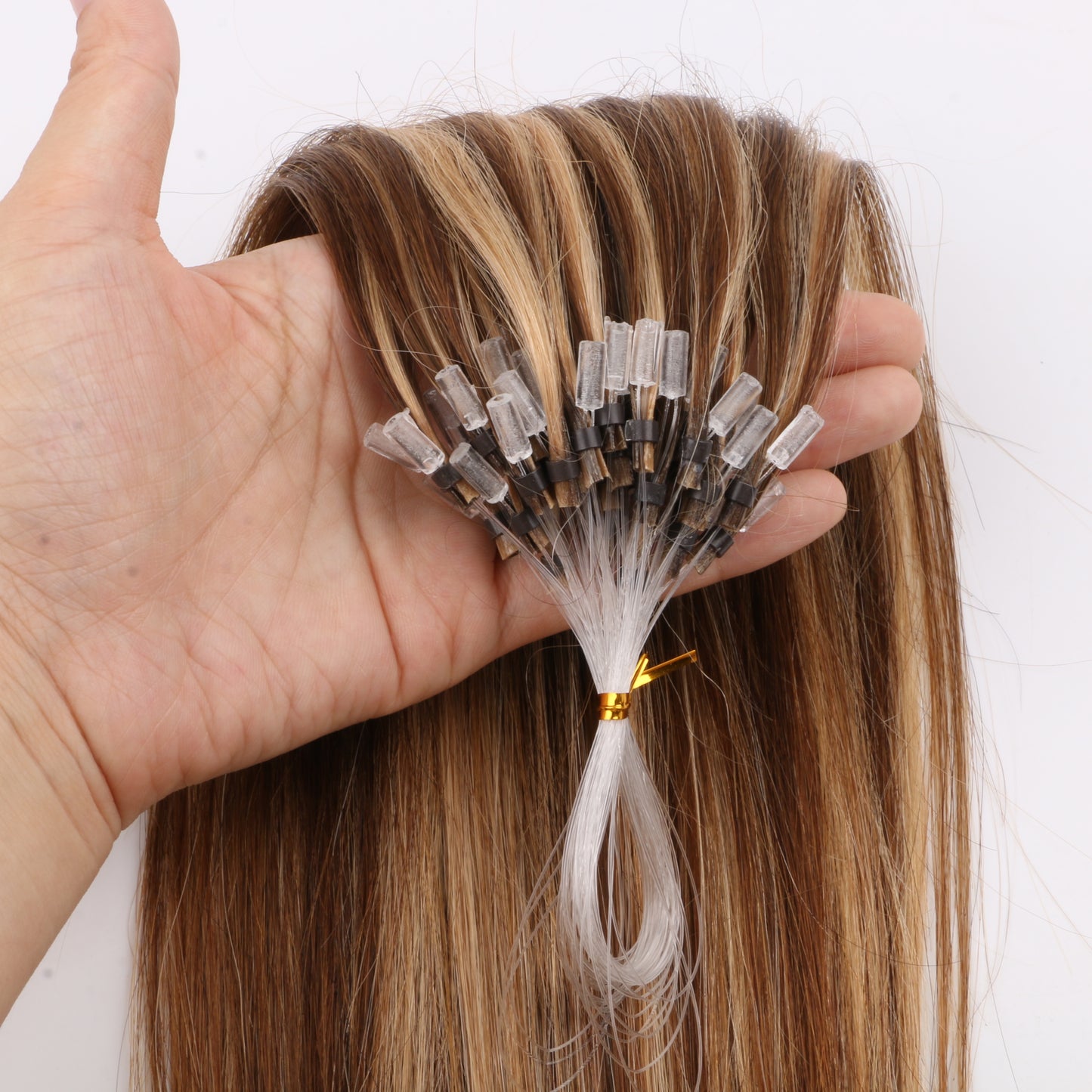 [Customize 3-5Days]Balayage Blonde Highlights Micro Loop Human Hair Extensions Straight Natural Hair Micro Beads Rings NonRemy 50G 50Strands
