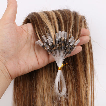 [Customize 3-5Days]Balayage Blonde Highlights Micro Loop Human Hair Extensions Straight Natural Hair Micro Beads Rings NonRemy 50G 50Strands