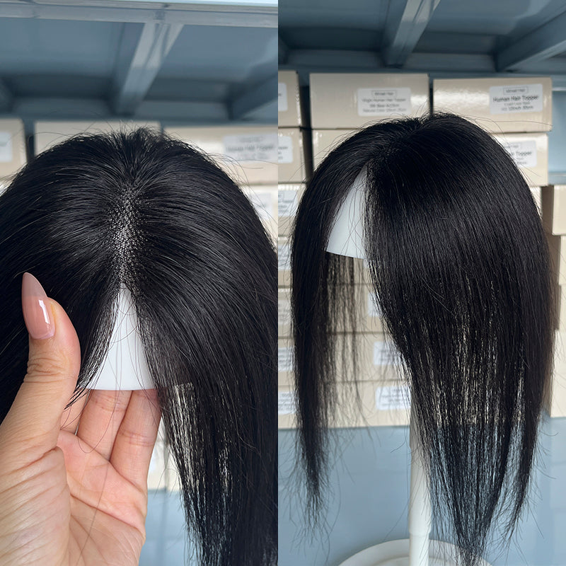 9x10cm Seamless Front Straight Hair Topper for Women 25cm 10inch Cover Gray Hair No Harsh Line Edge