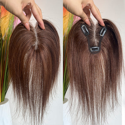 9x10cm Seamless Front Straight Hair Topper for Women 25cm 10inch Cover Gray Hair No Harsh Line Edge