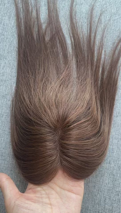 9x10cm Seamless Front Straight Hair Topper for Women 25cm 10inch Cover Gray Hair No Harsh Line Edge